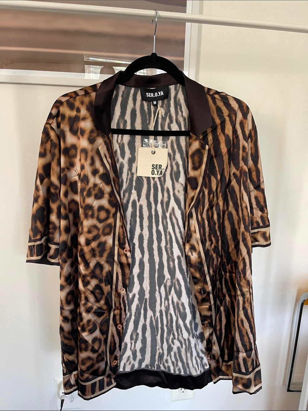 SER.O.YA Mixed Animal Print Satin Shirt Jacket - Brown & Black